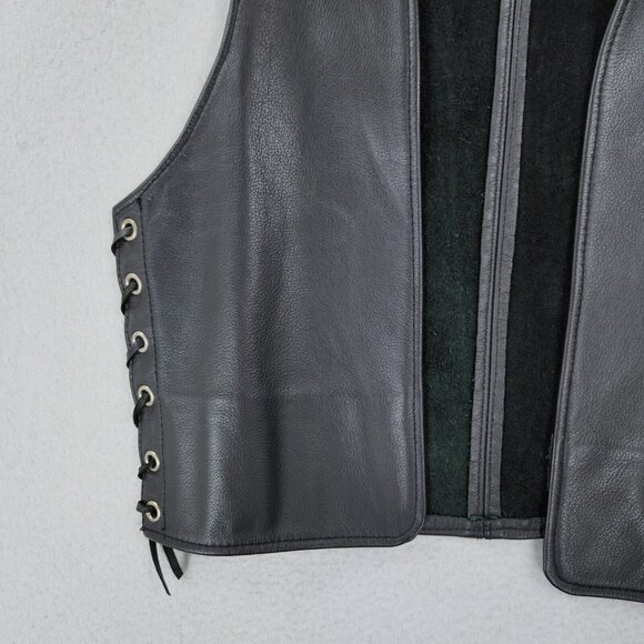 Mephisto Vest Womens Small Black Leather Lace Up Motorcycle Biker Open Front - Picture 2 of 11
